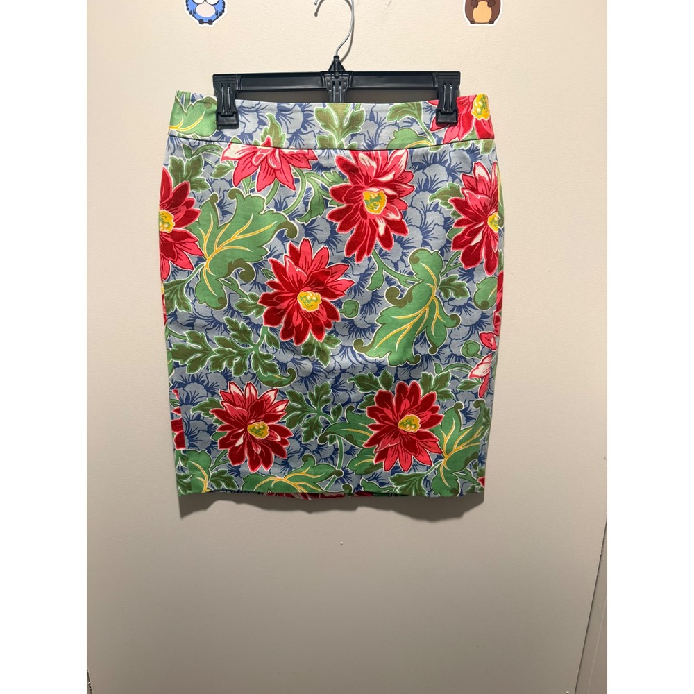 Talbots‎ Petites Floral Pencil Skirt Size 8P Red Green Blue Flowers